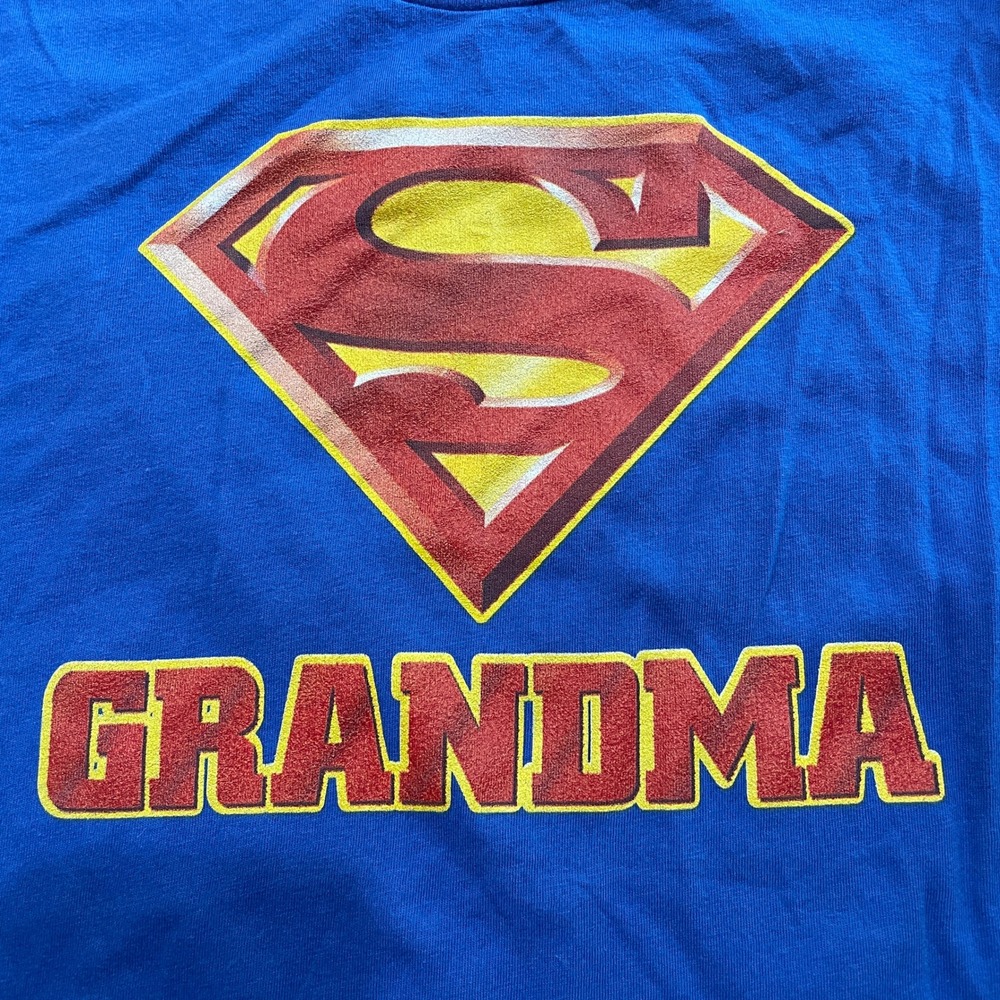 Superman Grandma Graphic T-Shirt Blue Alstyle Cotton Tee Womens 2XL DC Comics